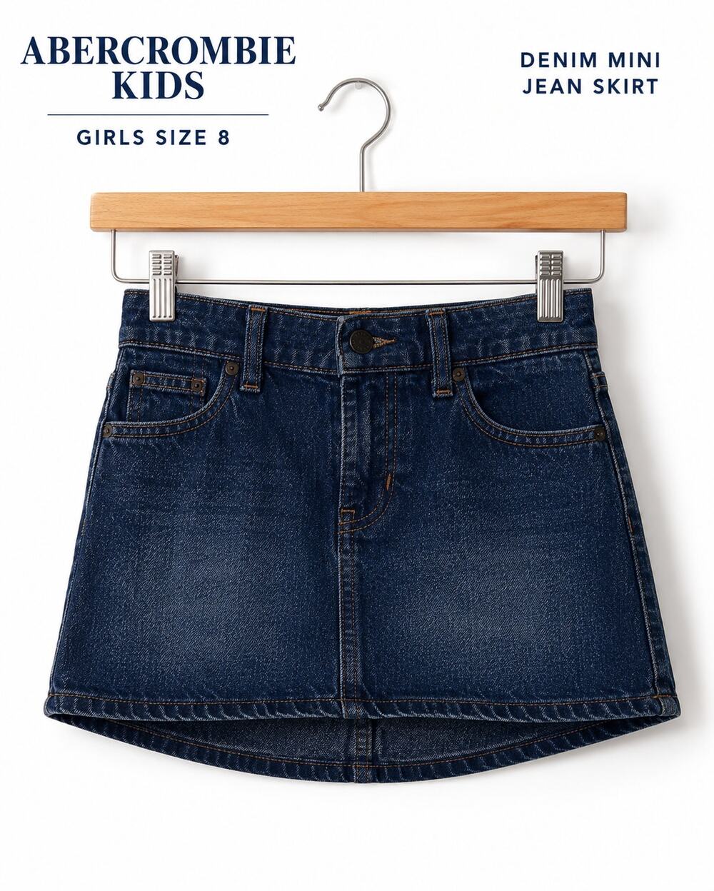 Abercrombie Kids Girls Dark Indigo Denim Mini Skirt Size 8 Button Zip Cotton